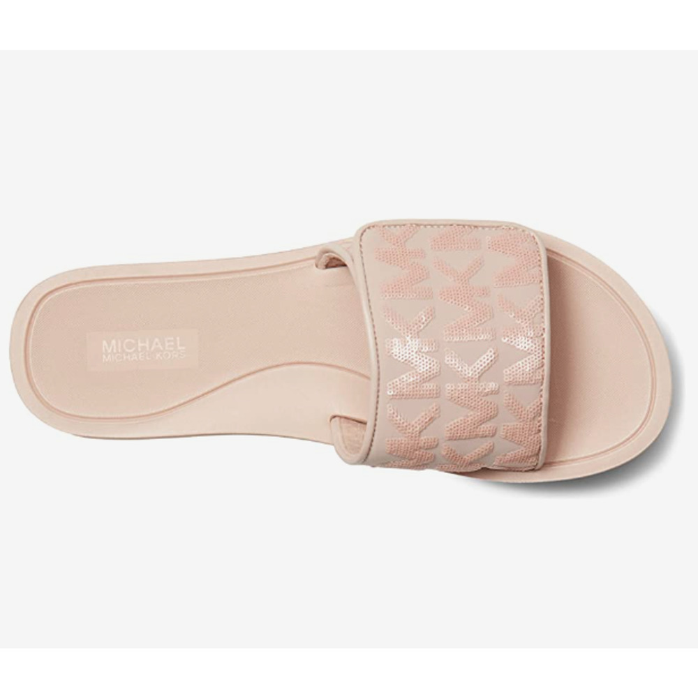 Michael Kors Signature Slides Flat Wedges Sandals Dusty Rose Soft Pink Size 9 - Picture 5 of 6